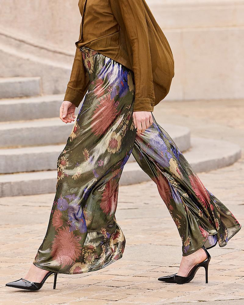 Mes Demoiselles Pantalon Betty Pantalon En Voile Lurex Imprimé Floral Fondu