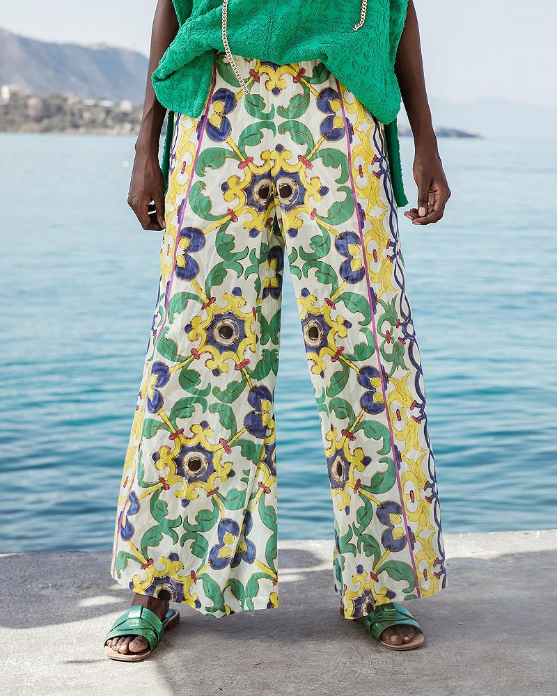 Mes Demoiselles Pantalon Corvina Pantalon En Coton Multicolor Imprimé Placé