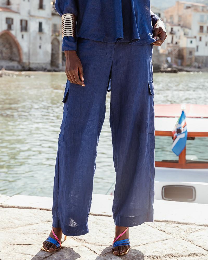 Mes Demoiselles Pantalon Cyr Pantalon Souple En Toile De Lin Bleu Klein