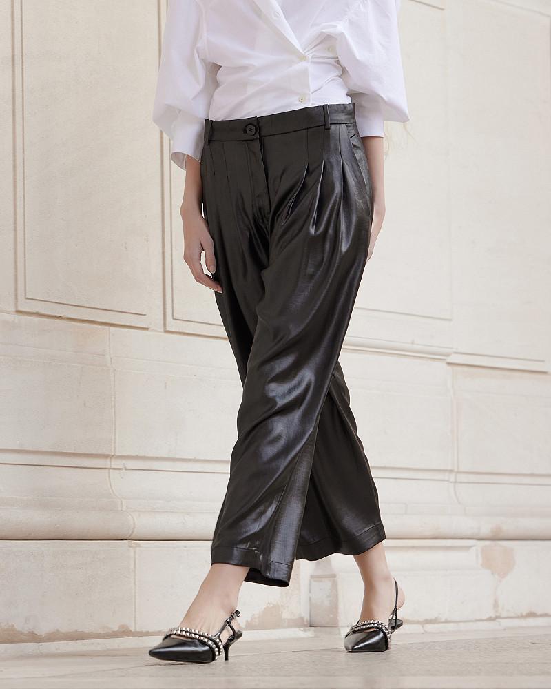Mes Demoiselles Pantalon Diva Pantalon Noir En Satin Shiny
