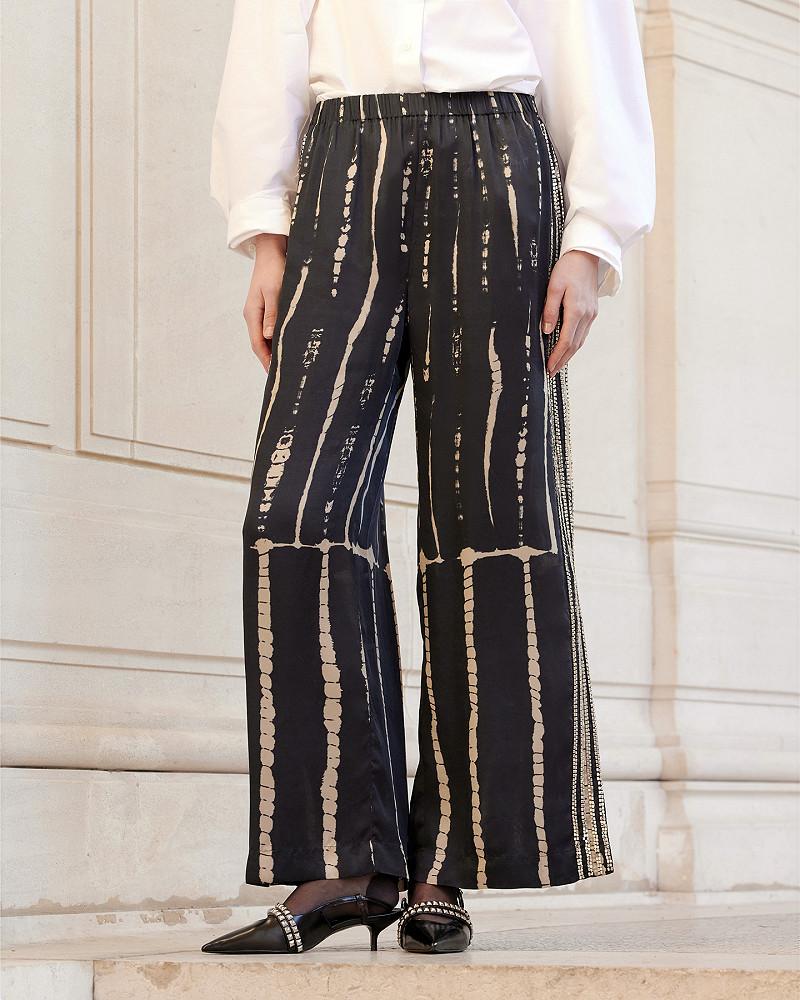 Mes Demoiselles Pantalon Doom Pantalon Noir Tye&dye Avec Bijoux Argentés