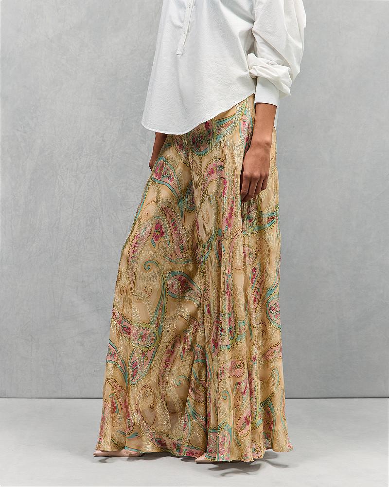 Mes Demoiselles Pantalon Faby Pantalon Long Rose Et Jaune Avec Lurex Doré