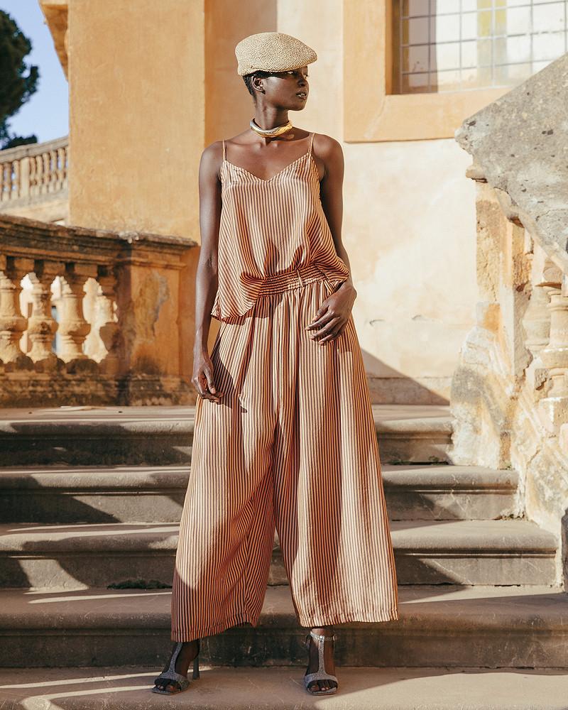 Mes Demoiselles Pantalon Herra Pantalon Souple En Soie Rayée