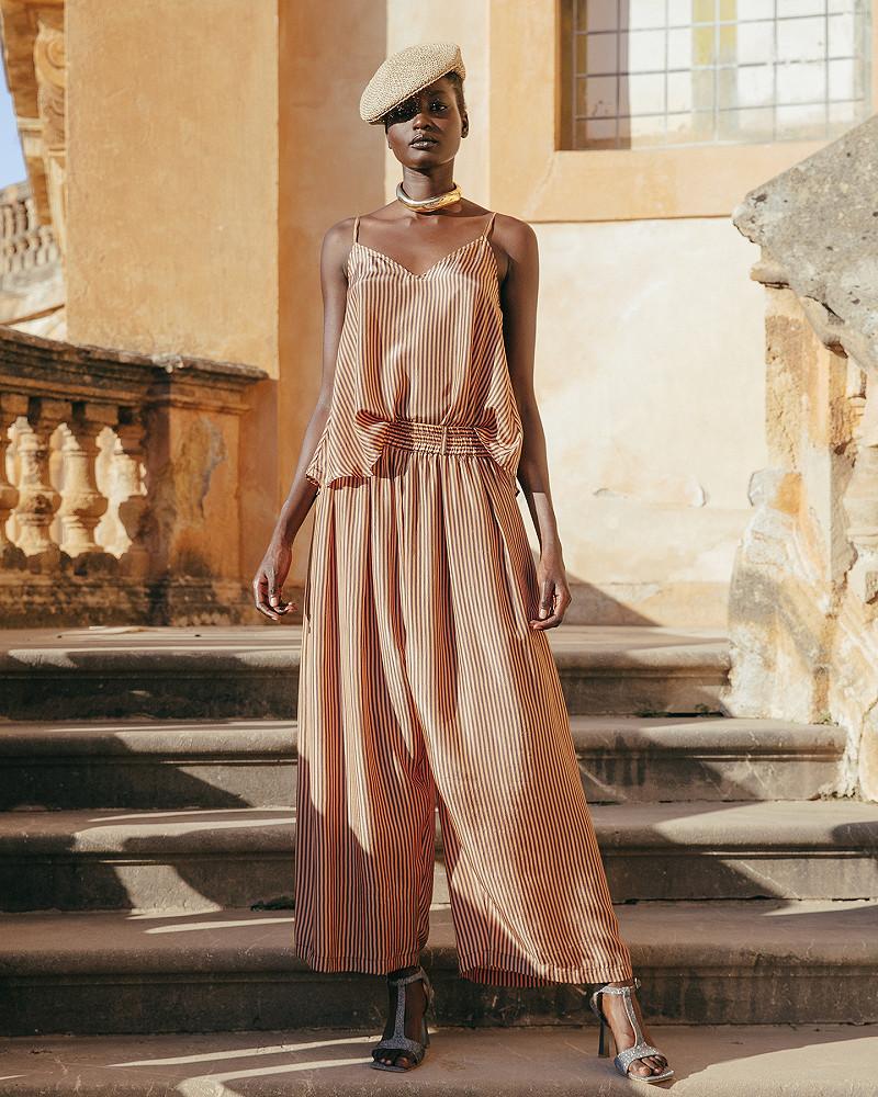 Mes Demoiselles Pantalon Herra Pantalon Souple En Soie Rayée