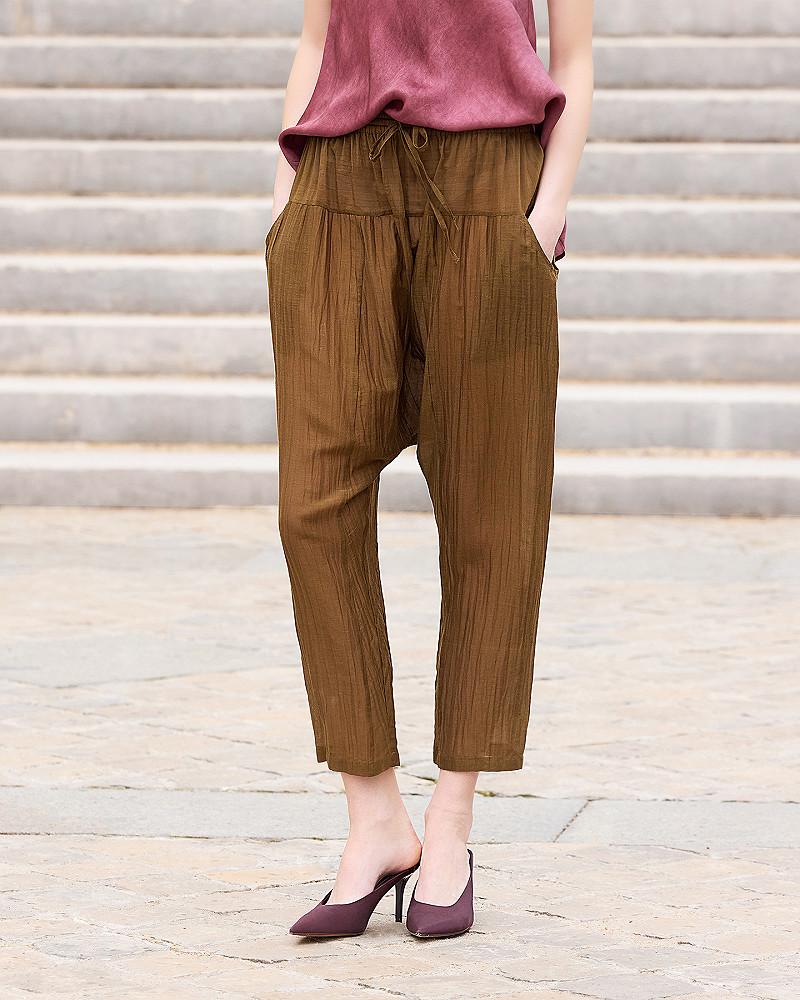 Mes Demoiselles Pantalon Loana Pantalon Sarouel En Gaze De Coton Et Soie Kaki