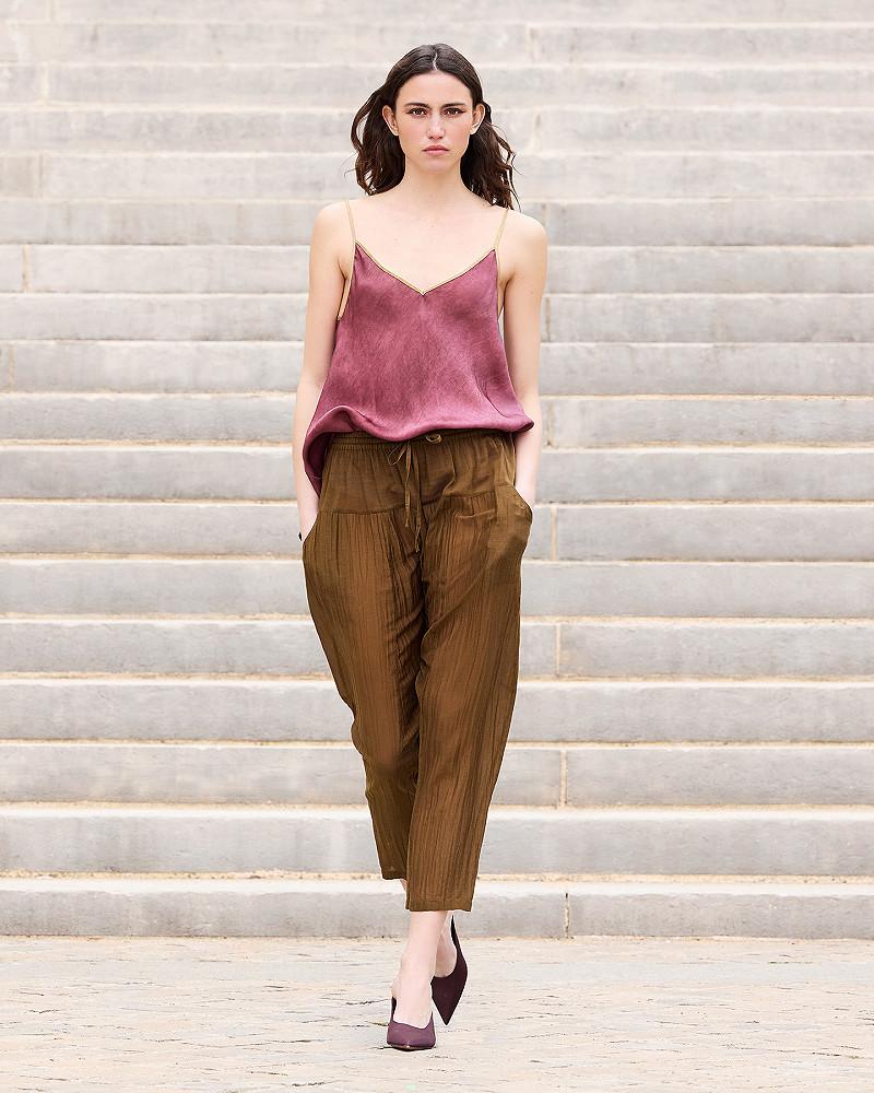 mes demoiselles pantalon Loana Pantalon sarouel en gaze de coton et soie kaki