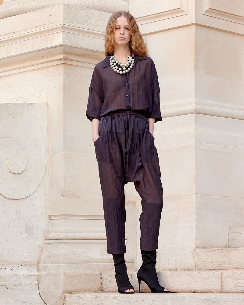 mes demoiselles pantalon Loana Pantalon sarouel en gaze de coton et soie grise