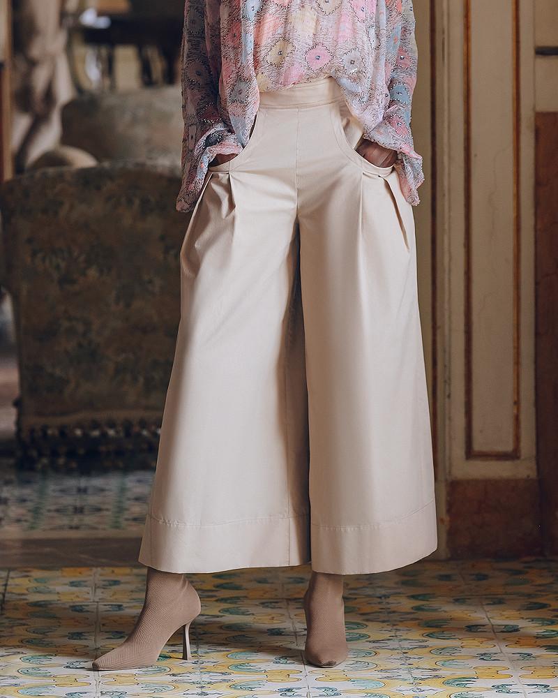 Mes Demoiselles Pantalon Paline Pantalon Large En Popeline Craquante Sable