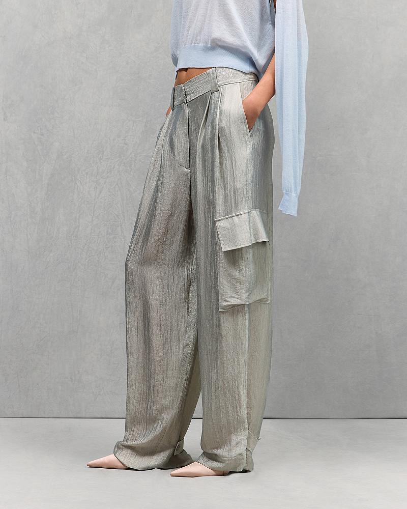 Mes Demoiselles Pantalon Power Pantalon Esprit Cargo En Crinkled Shiny Argent