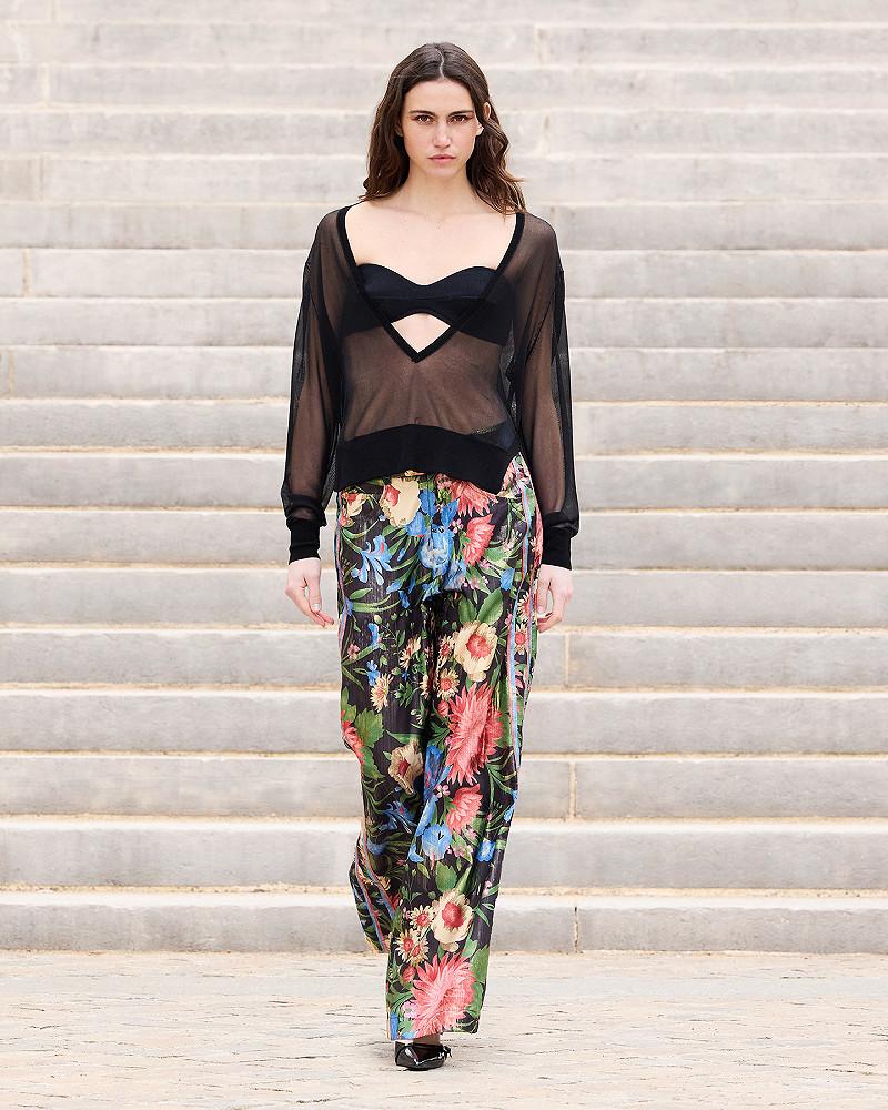 Mes Demoiselles Pantalon Rosa Pantalon Large En Jacquard Lurex Imprimé Grandes Fleurs