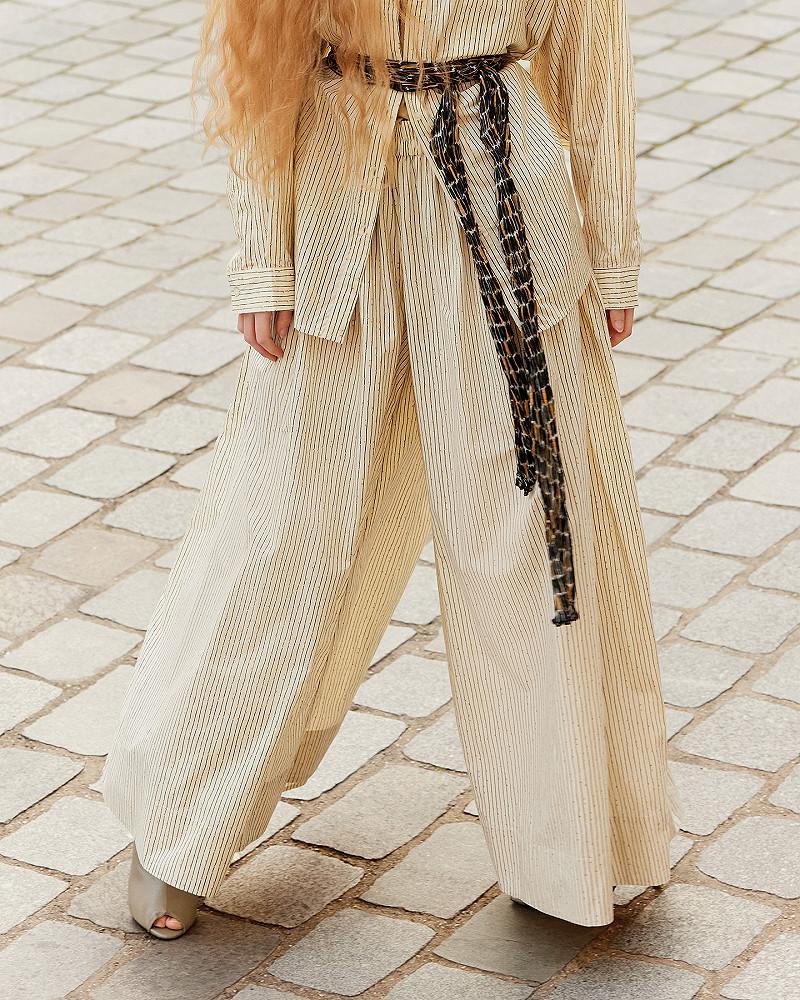 Mes Demoiselles Pantalon Samuel Pantalon Large En Coton Beige Et Fines Rayures