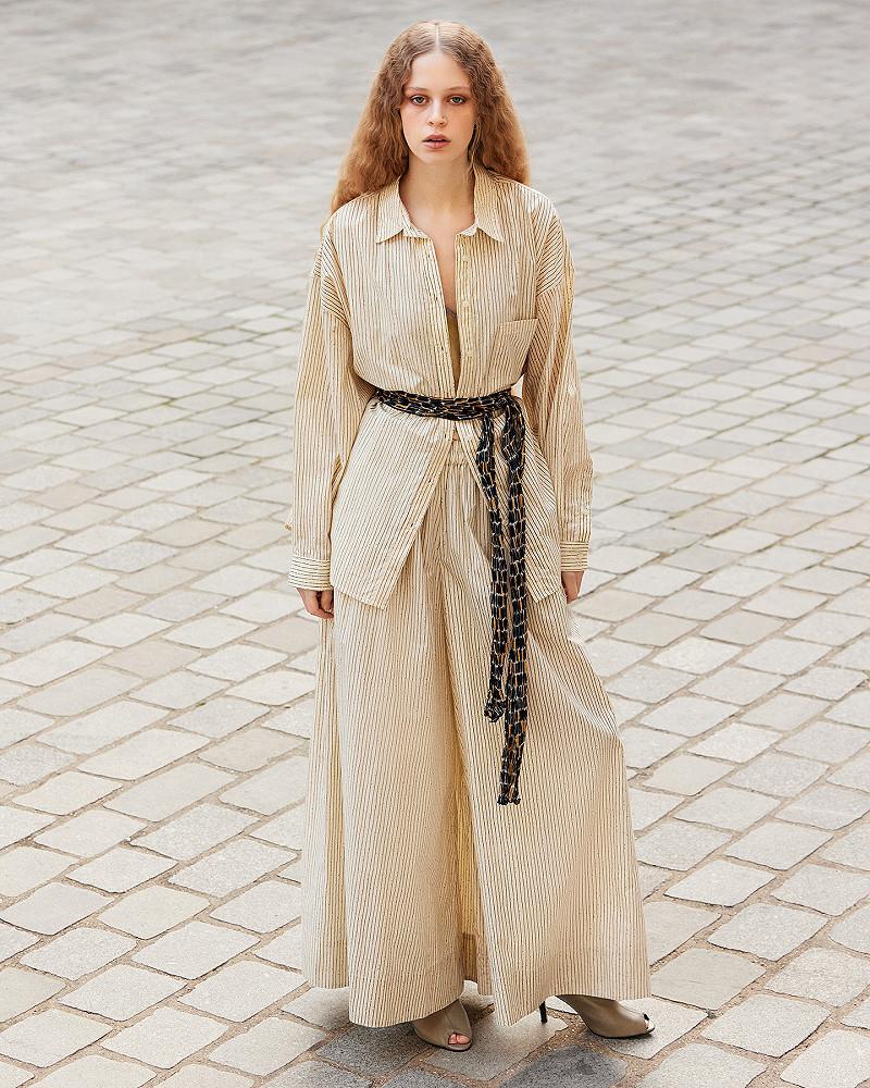 mes demoiselles pantalon Samuel Pantalon large en coton beige et fines rayures