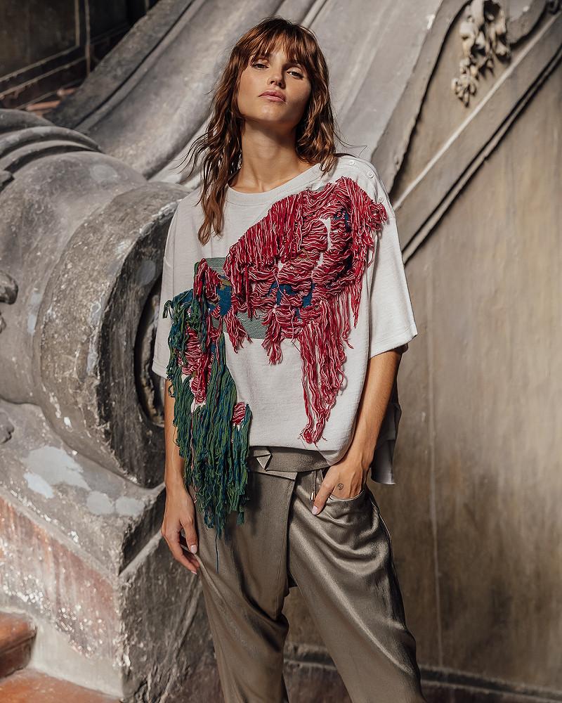 Mes Demoiselles Pull Abril Tee-shirt En Laine Merinos Et Dessin Frontal