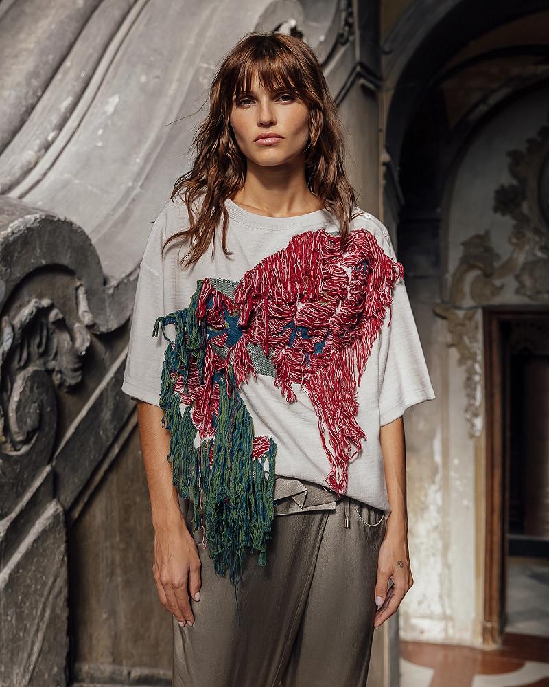 Mes Demoiselles Pull Abril Tee-shirt En Laine Merinos Et Dessin Frontal