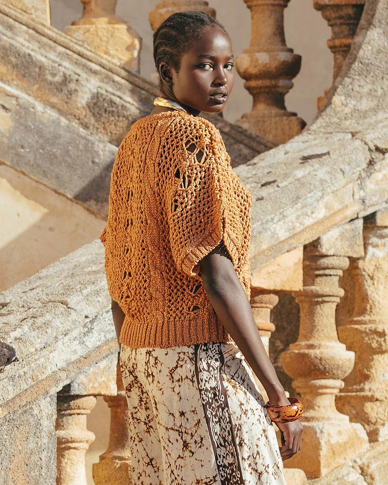 Mes Demoiselles Pull Capria Tricot En Tissage Ajouré Ocre