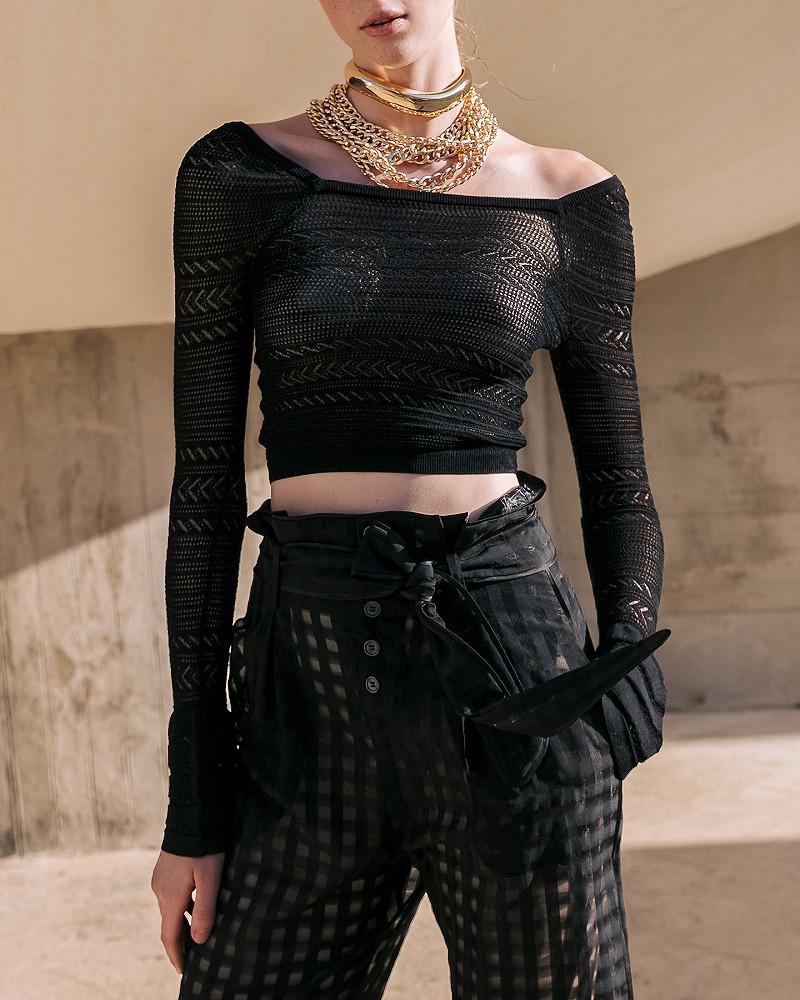 mes demoiselles pull Clora Top court en pointelle noire