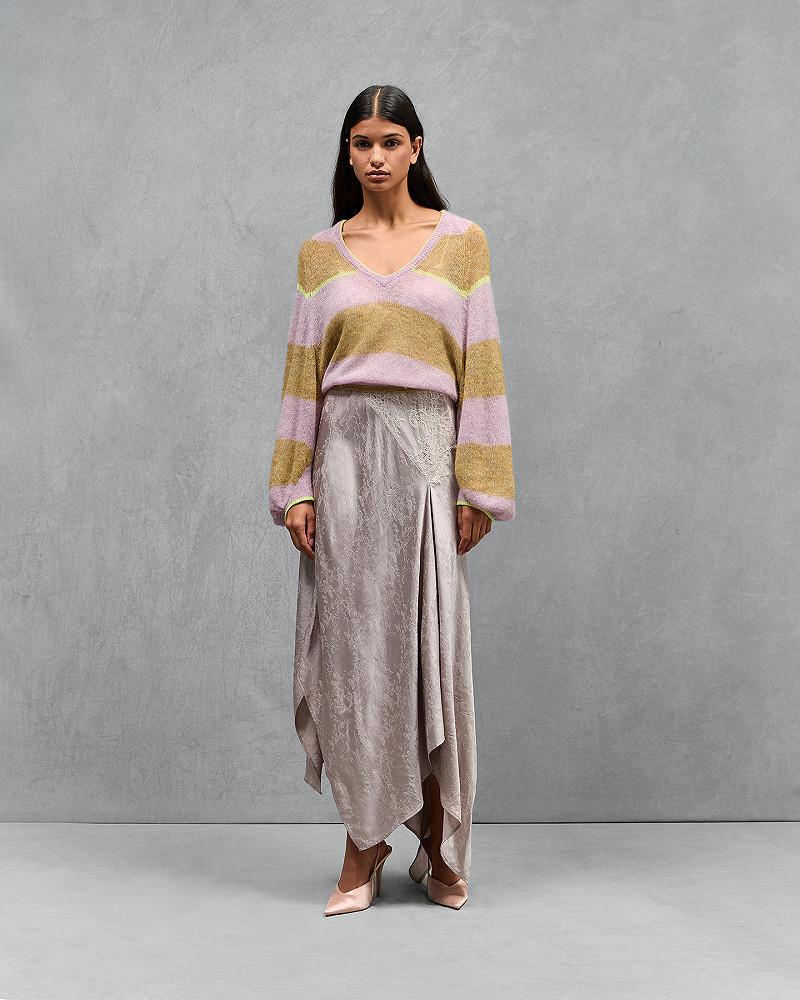 mes demoiselles pull Daye Pull court en maille souple ocre et rose