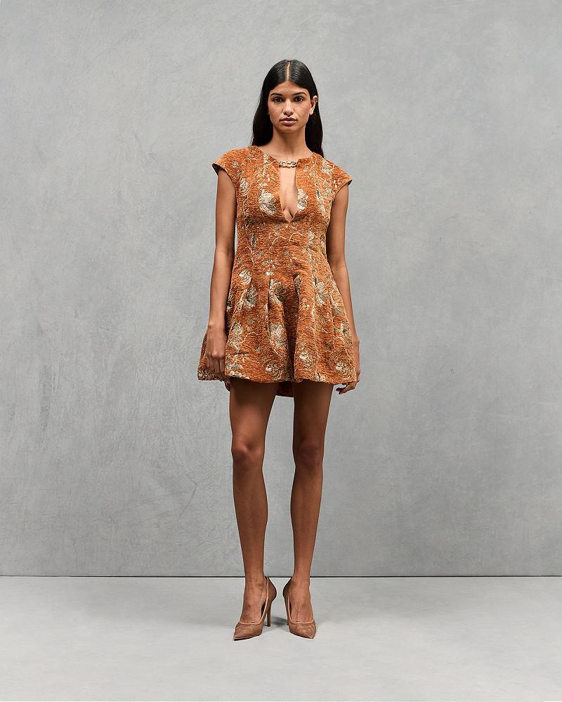 mes demoiselles robe Brocco Robe courte en jacquard velour lurex orange