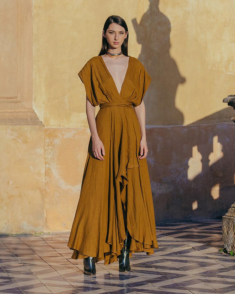 Mes Demoiselles Robe Clara Féminine Robe Asymétrique En Lin Bronze