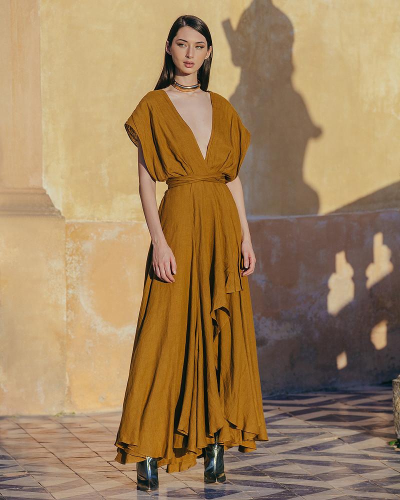 Mes Demoiselles Robe Clara Féminine Robe Asymétrique En Lin Bronze