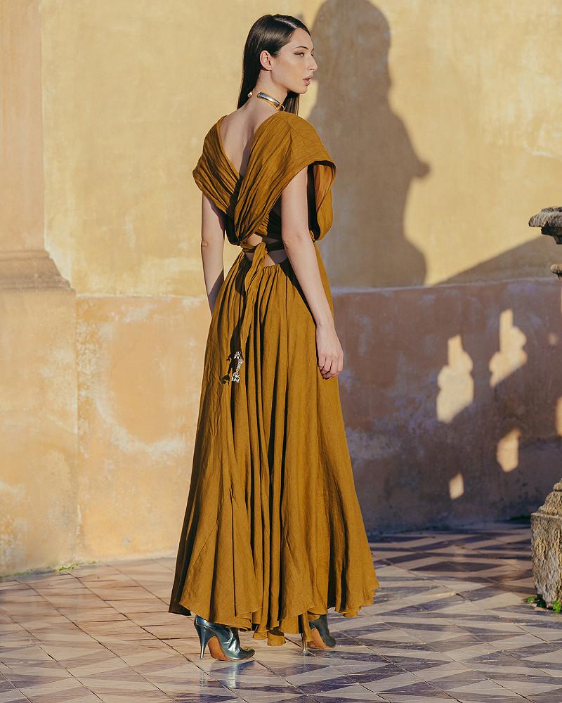 Mes Demoiselles Robe Clara Féminine Robe Asymétrique En Lin Bronze
