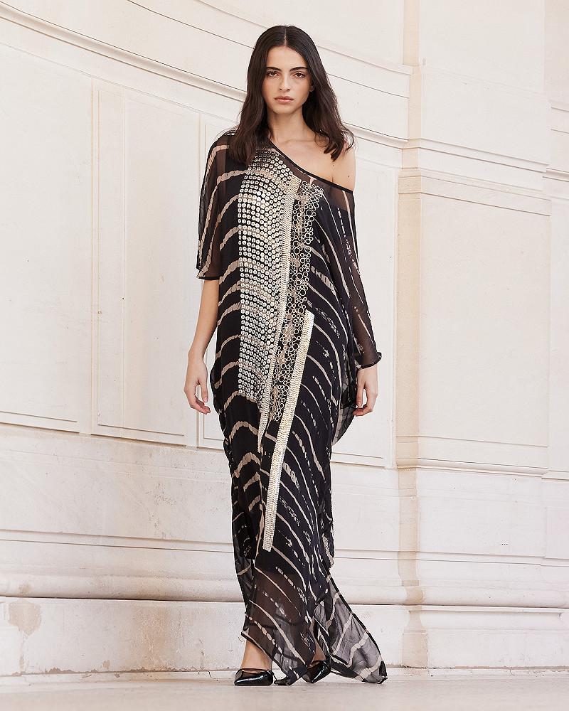 Mes Demoiselles Robe Damuel Robe Caftan En Viscose Chiffon Et Détails Argentés