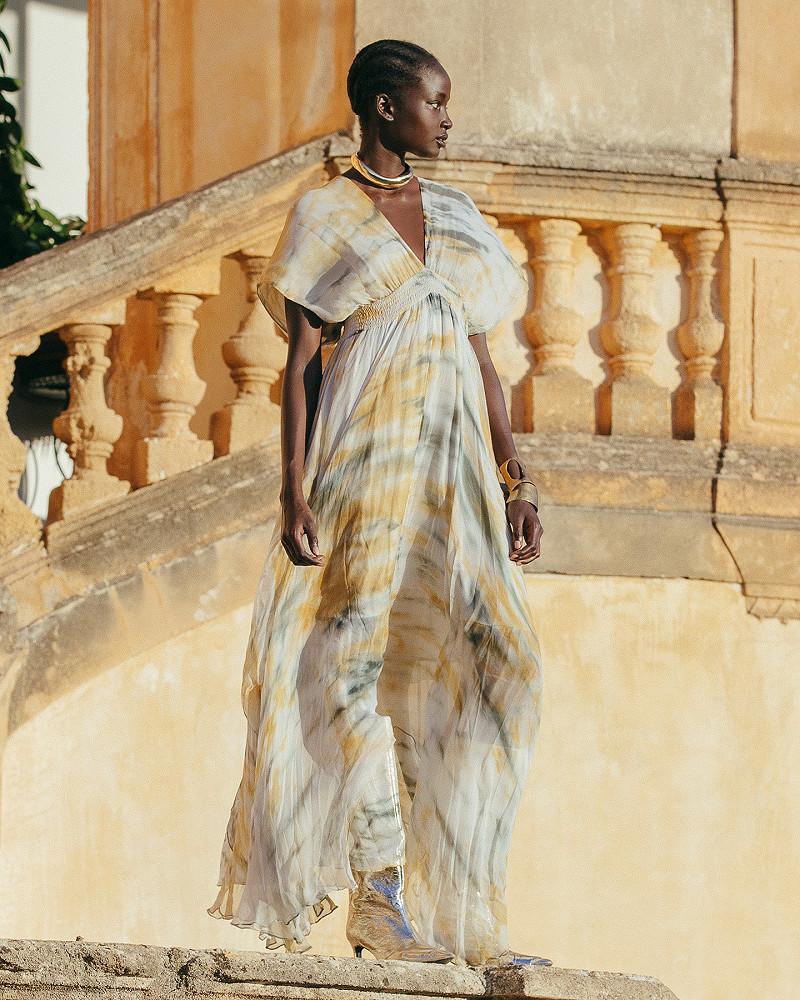 Mes Demoiselles Robe Ines Robe Longue En Viscose Chiffon Imprimée
