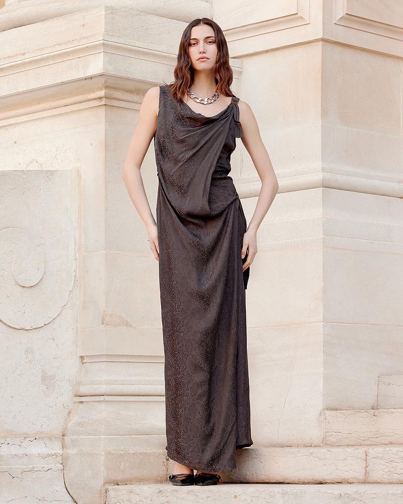 Mes Demoiselles Robe Lachlan Robe Noire Longue Habillée Imprimé Fondu Reptile