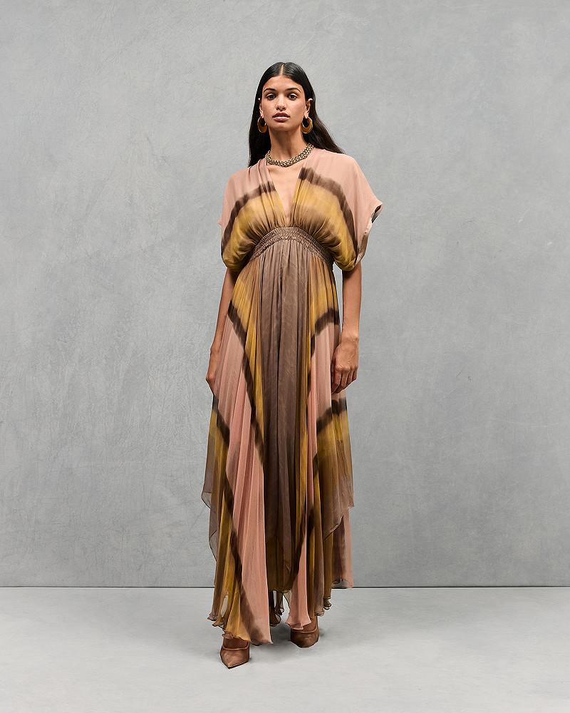 mes demoiselles robe Madison Longue robe féminine légère jaune et rose