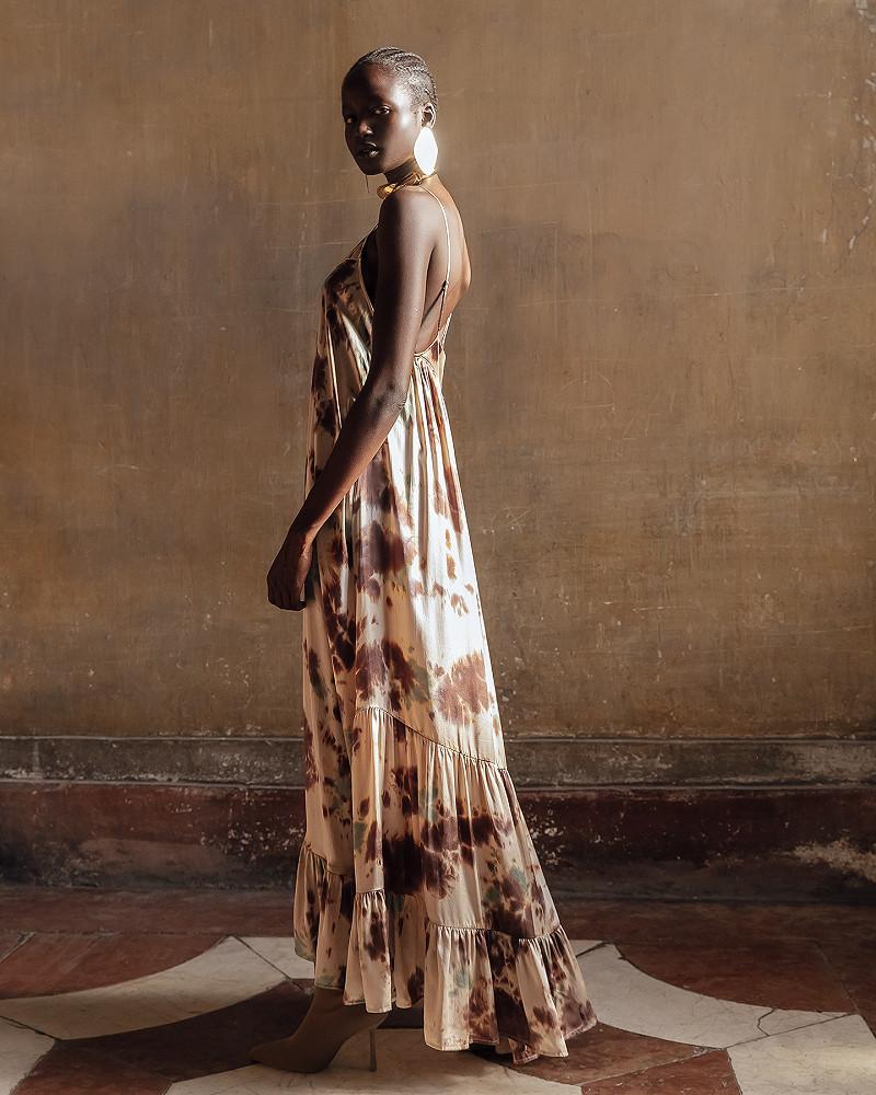 Mes Demoiselles Robe Muse Robe Longue à Pans Volantés Et Soie Tye&dye