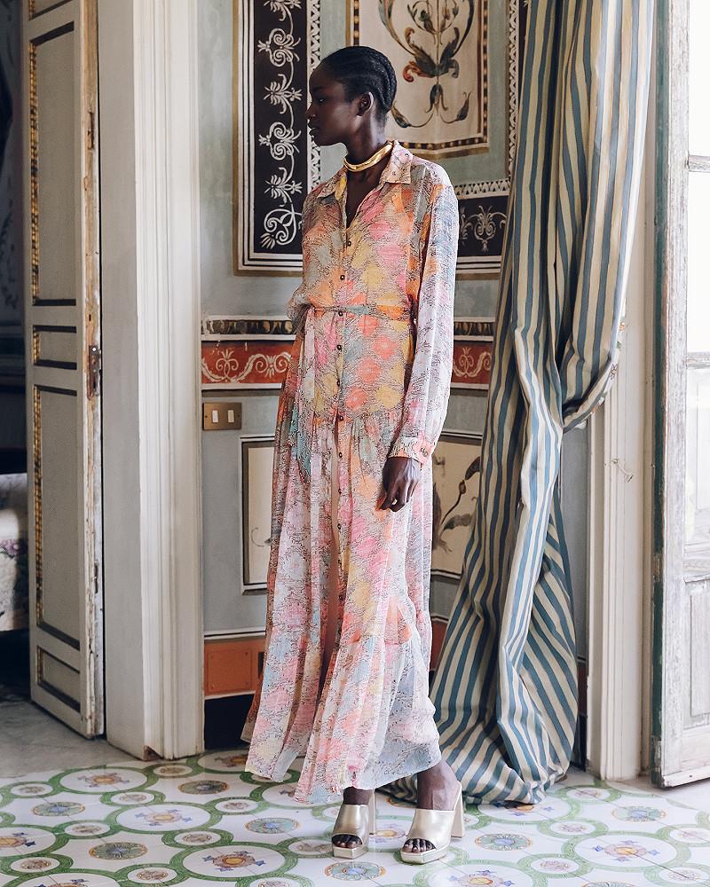 Mes Demoiselles Robe Odette Longue Robe Souple Aux Motifs Colorés