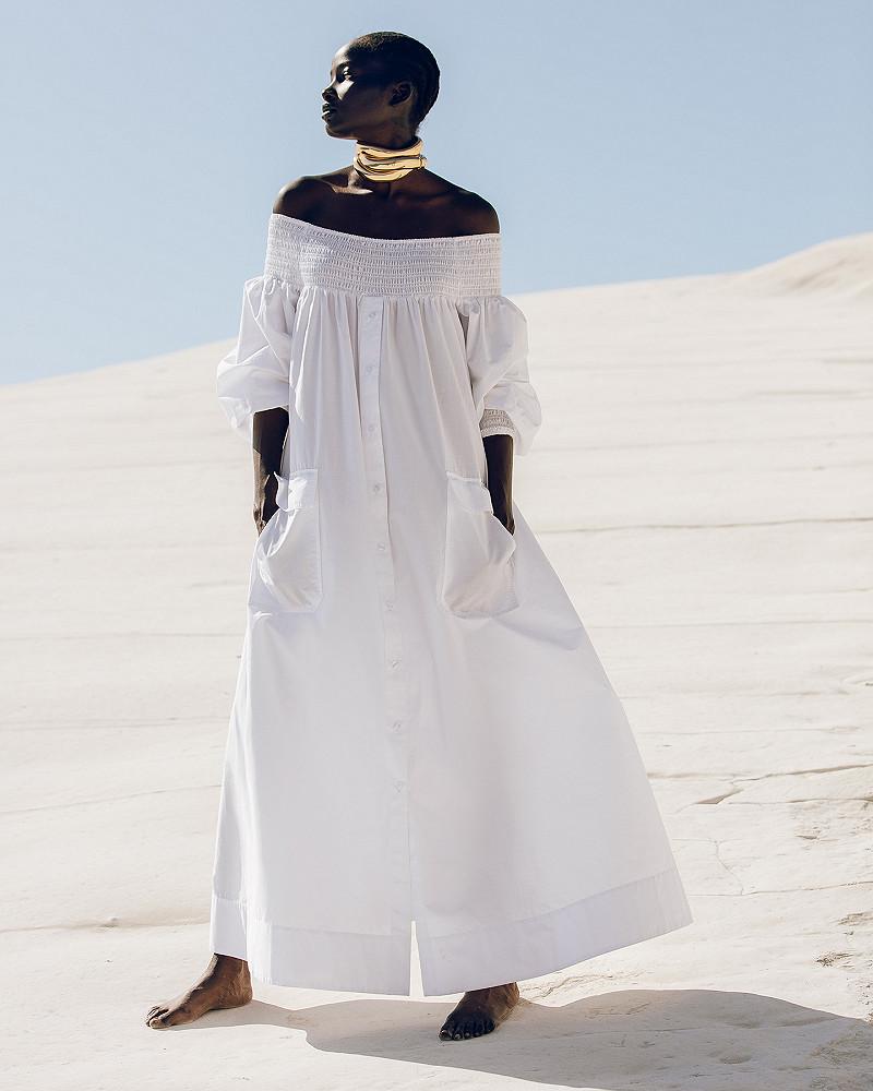 mes demoiselles robe Parimar Robe longue blanche en popeline de coton craquante