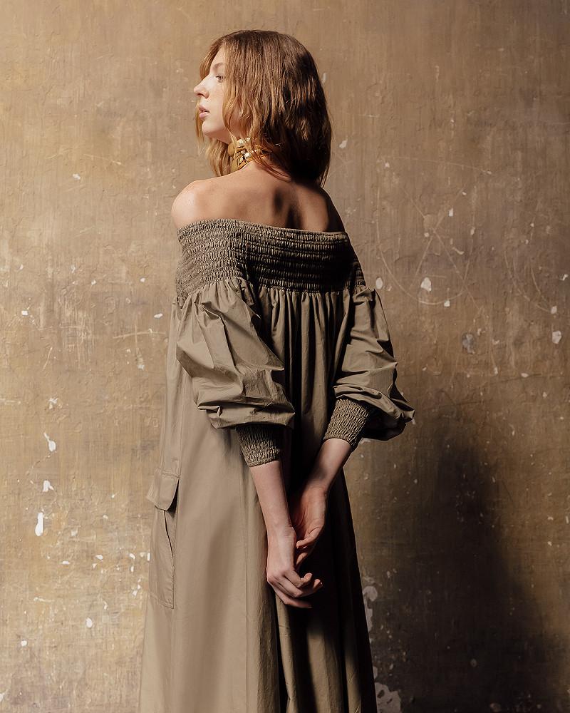 Mes Demoiselles Robe Parimar Robe Longue Kaki En Popeline De Coton Craquante