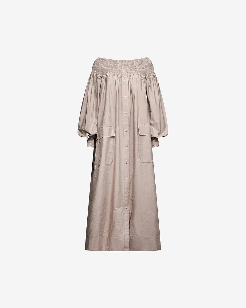 Mes Demoiselles Robe Parimar Robe Longue Kaki En Popeline De Coton Craquante