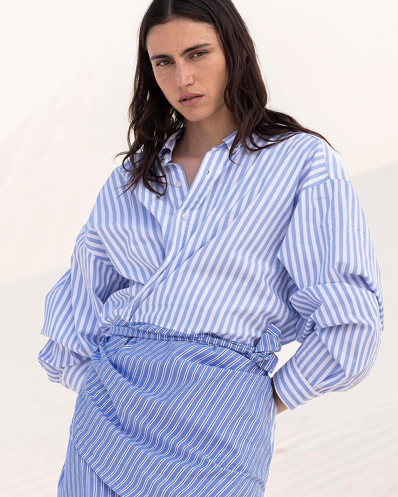 Mes Demoiselles Robe Patric Robe Courte En Popeline De Coton Bleu Rayée