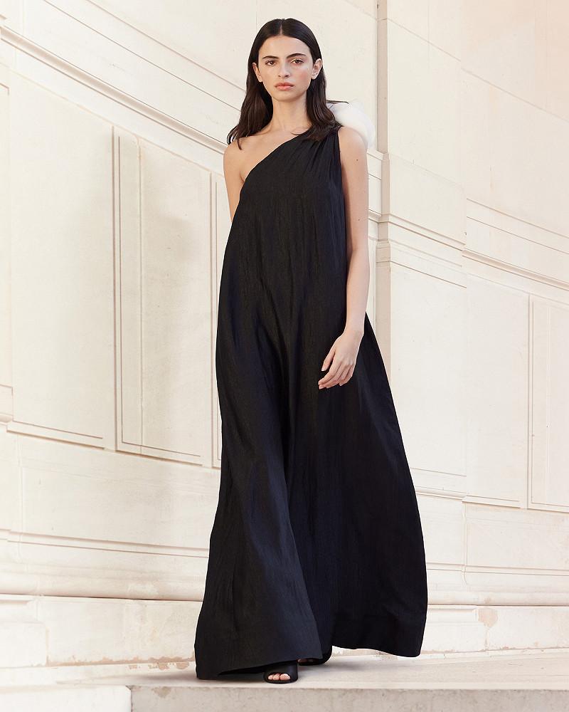 Mes Demoiselles Robe Peonie Robe Longue De Soirée Noire Et Fleur Blanche