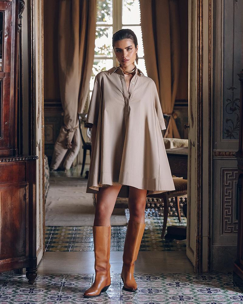 mes demoiselles robe Perle Robe courte sable en popeline de coton craquante