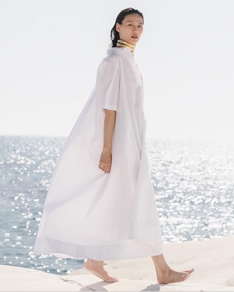 Mes Demoiselles Robe Pierre De Soleil Longue Robe En Gabardine Blanche De Coton Craquante