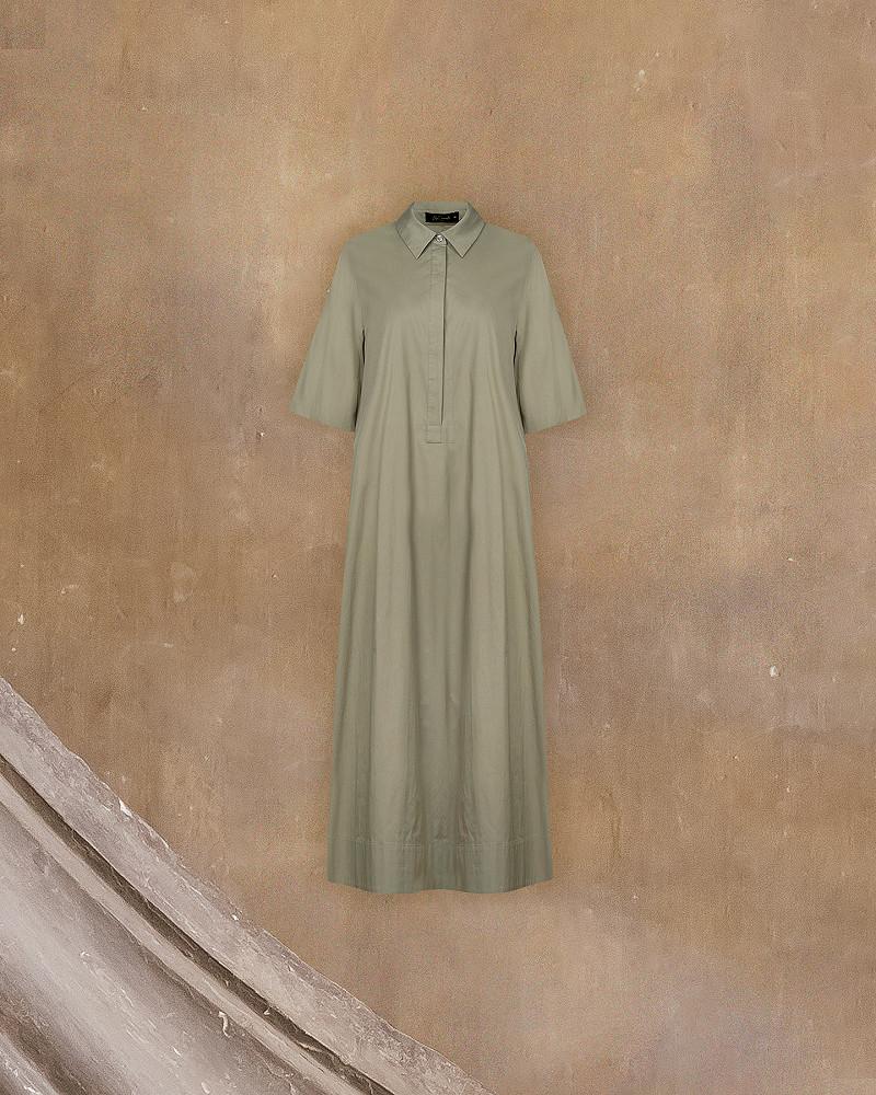 mes demoiselles robe Pierre de soleil Longue robe en gabardine kaki de coton craquante