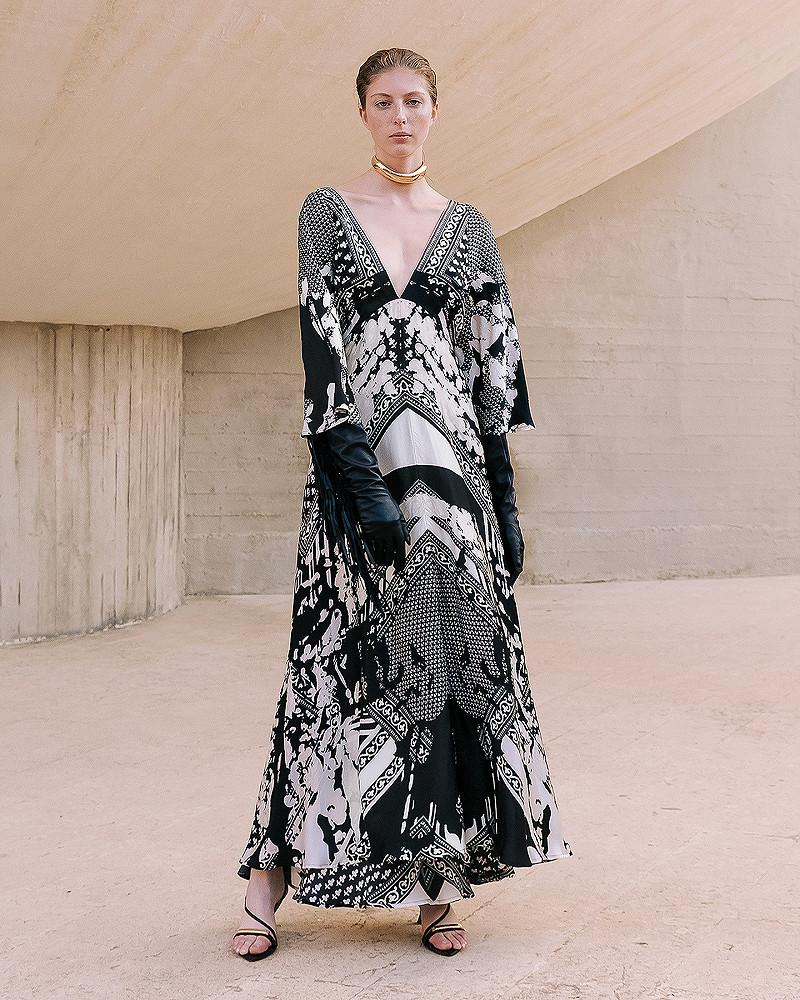 Mes Demoiselles Robe Wonda Robe Longue En Viscose Tramée Noir Et écru