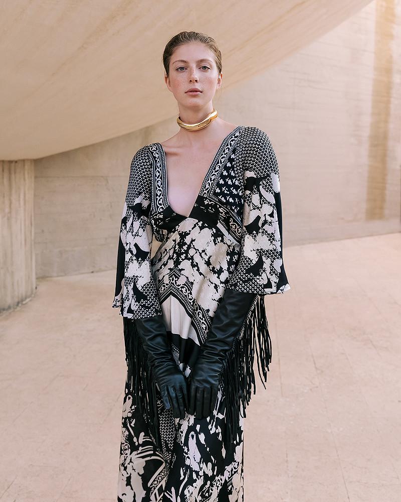 Mes Demoiselles Robe Wonda Robe Longue En Viscose Tramée Noir Et écru