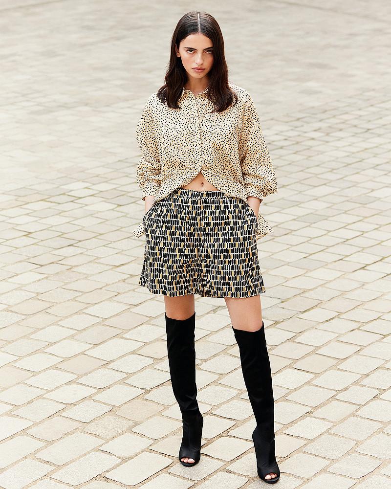 mes demoiselles short Suria Short long en popeline de coton noir or et beige