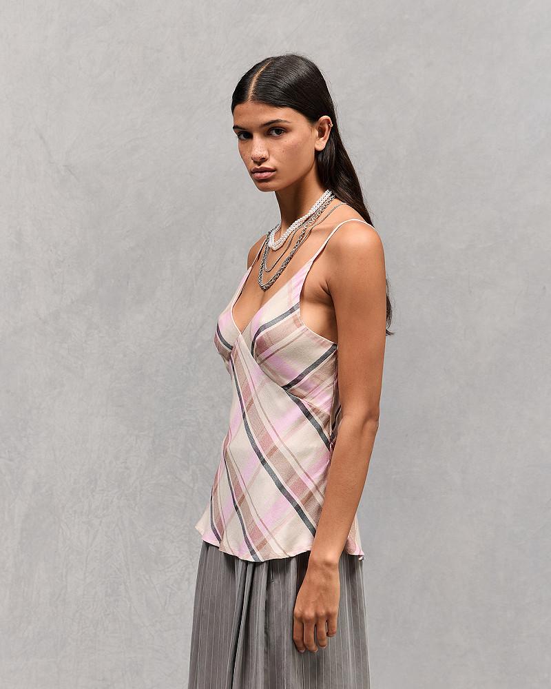 mes demoiselles top Douce Top en flanelle à carreaux rose et beige