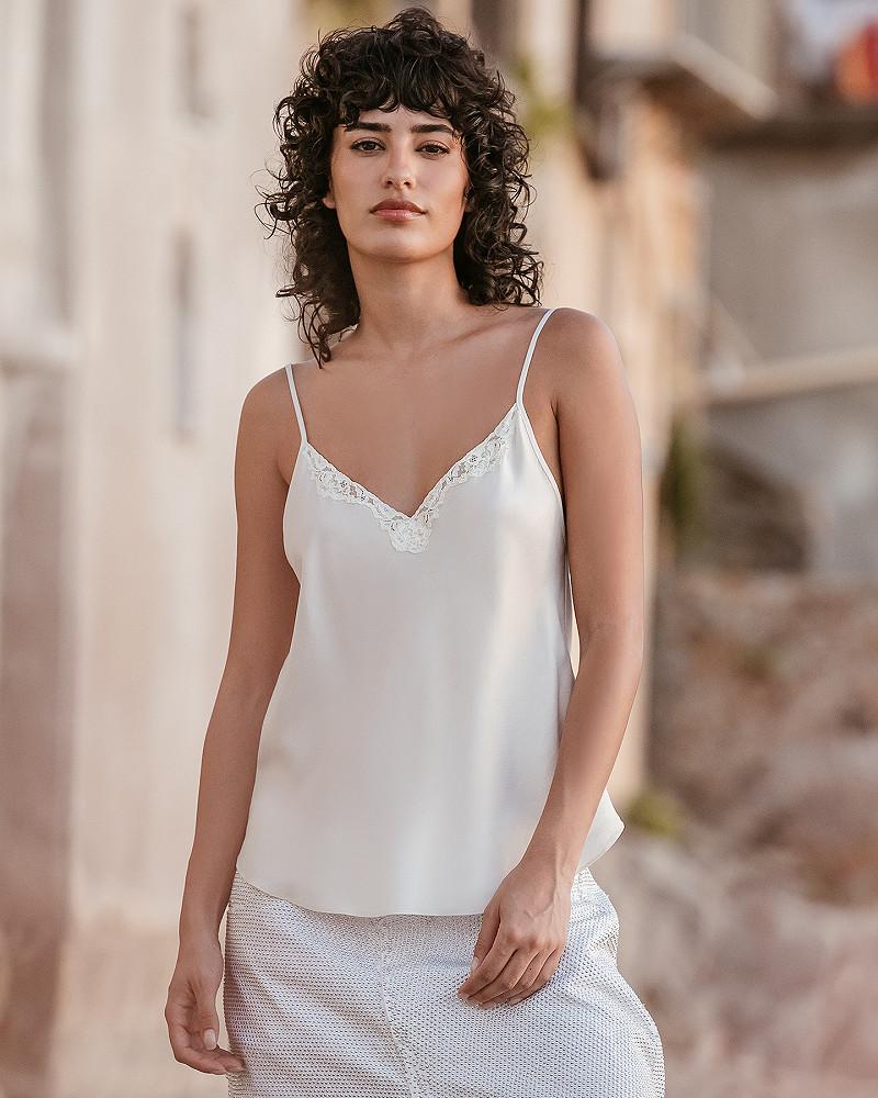 Mes Demoiselles Top Gola Top En Soie Avec Une Induction Dorée