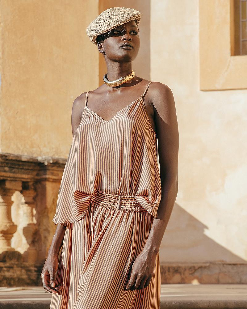 Mes Demoiselles Top Herry Top à Bretelle En Soie Rayée Chocolat