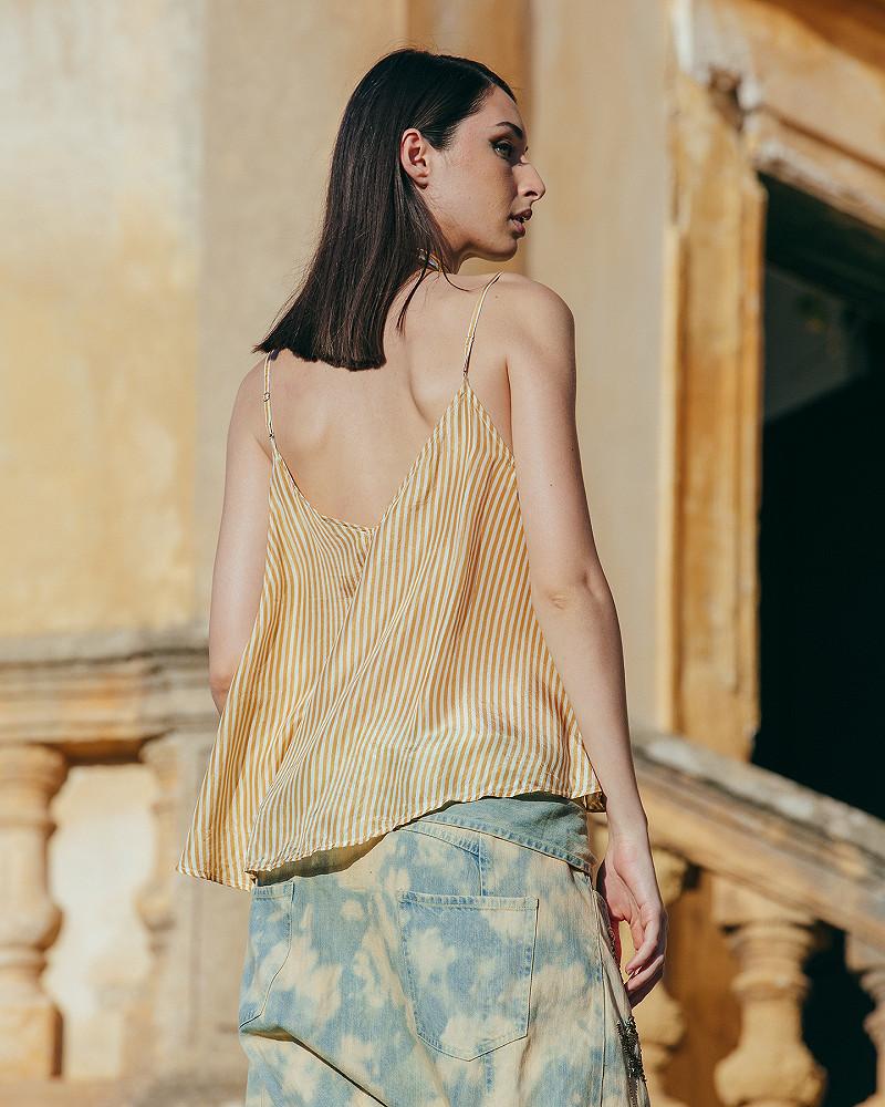 Mes Demoiselles Top Herry Top à Bretelles En Soie Rayée Ocre