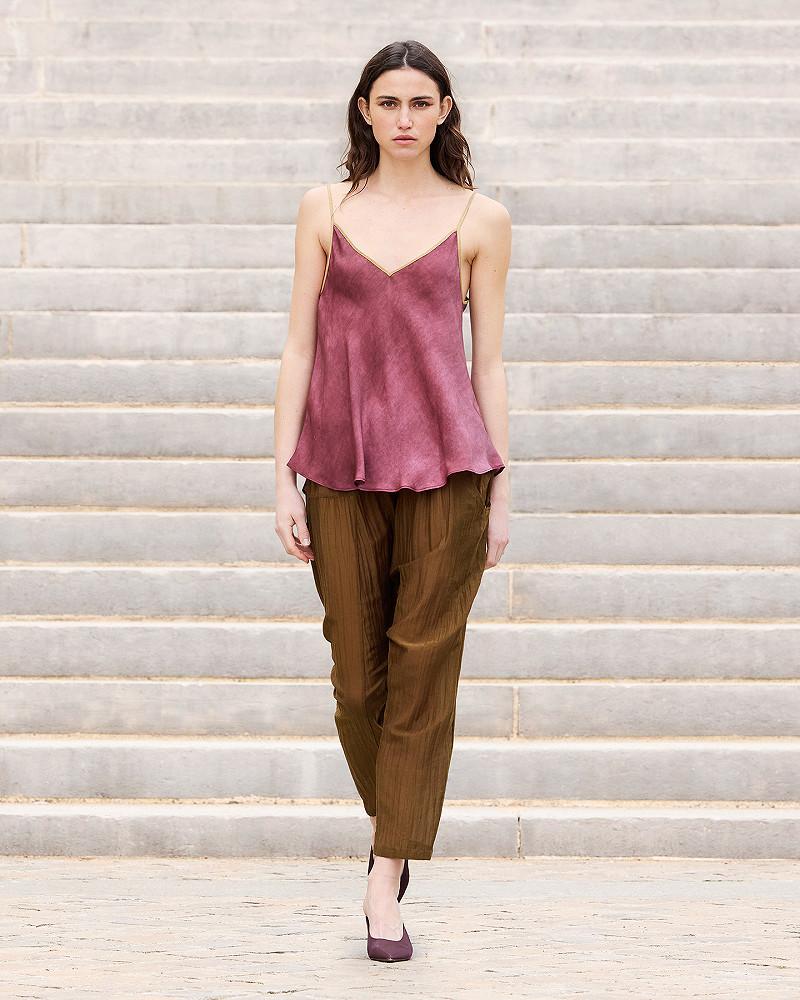 Mes Demoiselles Top Mila Top En Soie Rouge Fines Bretelles