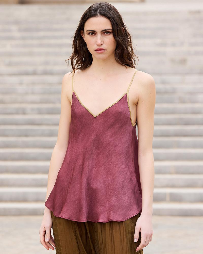 Mes Demoiselles Top Mila Top En Soie Rouge Fines Bretelles