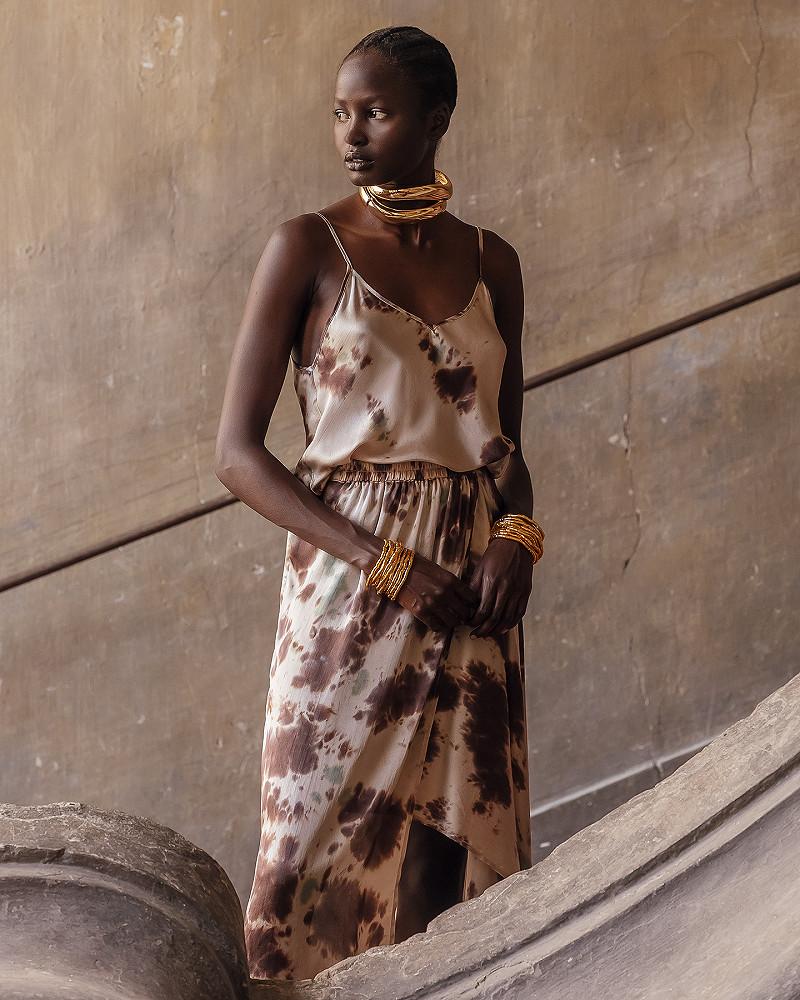 mes demoiselles top Mizel Top à fines bretelles en soie tye&dye