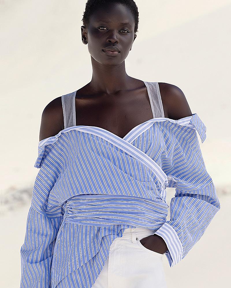 Mes Demoiselles Top Philu Blouse Délicate En Popeline De Coton Rayée Bleu Ciel